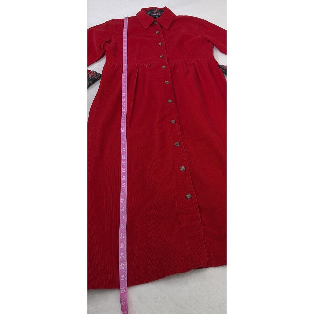 Vintage JG Hook Shirt Dress 8 Red Corduroy Button Front Prairie Cottage Holiday - Picture 5 of 8